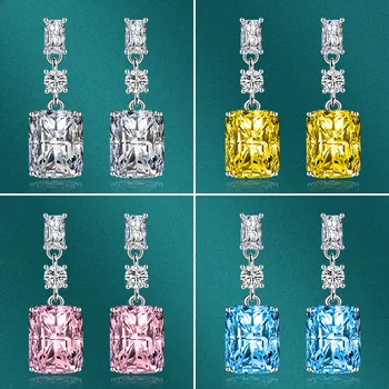 Nový módní s925 silver needle náměstí propíchnuté náušnice nádherné barvy obdélníkový zirkon luxusní náušnice šperky pro ženy