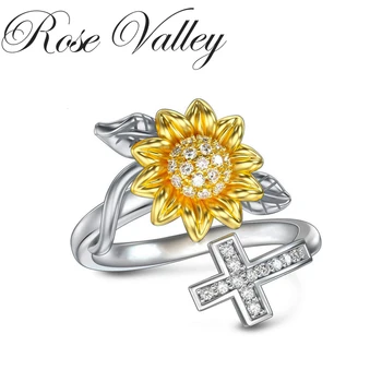 Rose Valley Slunečnice Prsteny pro Ženy CZ Otevírací Prsten Size Nastavitelný Cross Módní Šperky Dívky, Dárky k Narozeninám