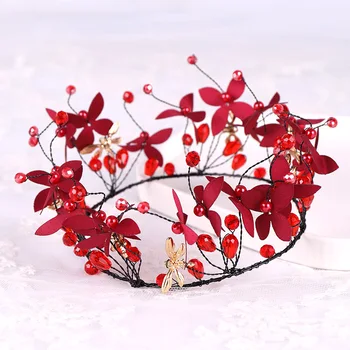 Červený list vlasy koruna čelenka new crystal svatební doplňky