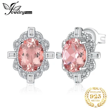 JewelryPalace Obrovské Vytvořen Oválný Morganite Růžový Safír Květinové Náušnice 925 Sterling Silver Náušnice pro Ženy Šperky