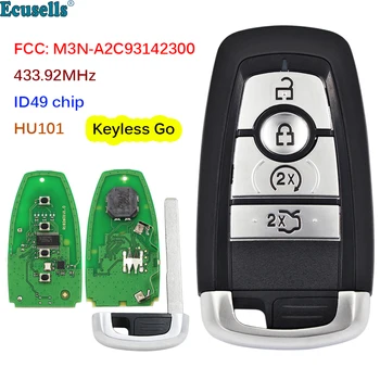 Smart Keyless Go Remote Auto tlačítko 4 Tlačítko 433,92 MHz ID49 čip pro Ford Edge, Explorer Fusion Mustang 2017-2020 FCC M3N-A2C93142300