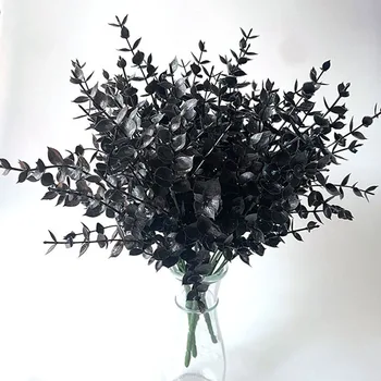 7 Vidlice Černá Eukalyptus List Umělé Rostliny Persian Fern Halloween Dekorace Falešné Květiny Rostliny, Svatební Domácí Party Dekorace