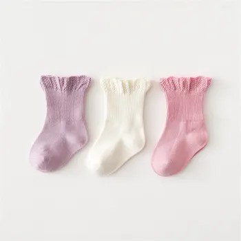 Novorozence Sada 3 Párů Ponožek Děti Dívky Podzim Zima Teplé Ponožky Jednobarevné Oblečení, Doplňky Novorozence Do 5 Let Dítěte
