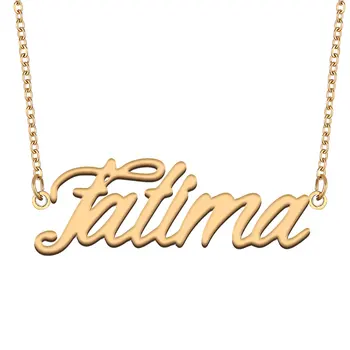 Fatima Štítek Náhrdelník pro Ženy, Šperky z ušlechtilé Oceli Pozlacené Název Řetězce Přívěsek Femme Matky Přítelkyně Dárek