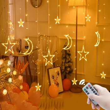 Měsíc, Hvězda, Vánoční Ramadánu Nový Rok Dekorace 2023 Girlanda led Víla String světla Garland Opona Za Pokoj Svatební Domova