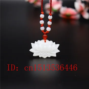 Přírodní Bílé Jade Lotus Přívěsek Náhrdelník Kouzlo Šperky Vyřezávané Amulet Módní Čínské Dárky pro Ženy, Muže Svetr Řetěz