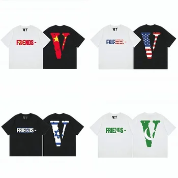 22ss přeshraniční Evropské a Americké módní značky Vlone co značkové přátelé vlajky omezený krátký rukáv t-shirt