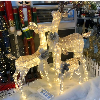 2022 Velké Vánoční Elk Rodina Tři Teplá Bílá Světelný Jelena, Strom, Ozdoby, Bytové Dekorace, Venkovní Dekorace Jelen Ozdoby