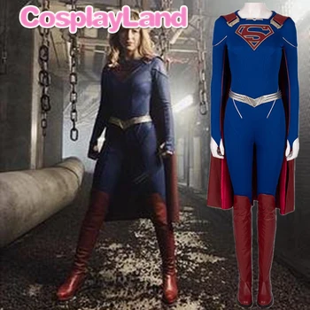 Supergirl Cosplay Kostým Dospělé Cosplay pro Ženy, Kožený Oblek, Kombinéza na Zakázku s Boty, Plášť Halloween Party