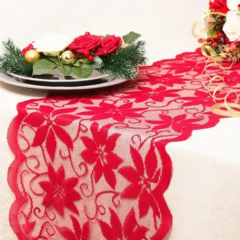 1ks Vánoční Dekorace Červené Krajky Stůl Runner Květinové Krajky ubrus Pro Domácí Kuchyni Ubrus Svatební Party Dodávky