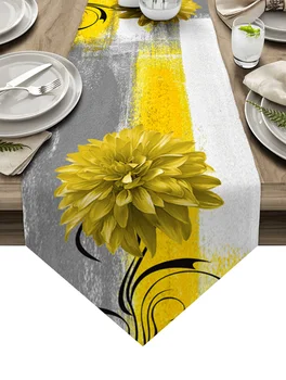 Dahlia Olejomalba Abstraktní Textura Rostlin Květiny Žlutá Tabulka Běžec Svatební Dekorace Ubrus Kuchyně Jídelní Prostírání