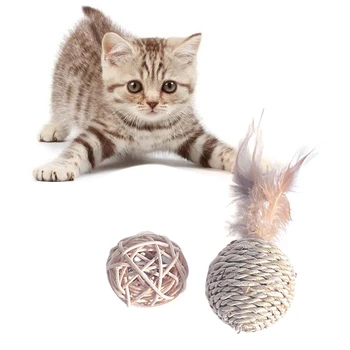 Interaktivní Kočka, Peří Hračky, Peří Ukázku Ratanový Míč S Peřím Pet Bell Kočka Hodí Hračku, Hrát Pet Produkt Pro Kotě
