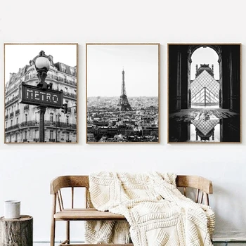 Paříž Fotografické Tisky Černé a Bílé Plakáty Eiffelova Věž Domů Wall Art Obrazy Malířské Plátno Paříž, Galerie Zeď, Dekor