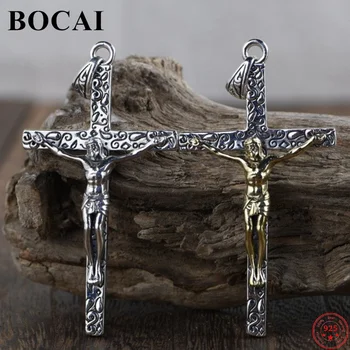 BOCAI S925 Sterling Silver Přívěsky pro Muže, Ženy 2022 Nové Módní Ježíš Ukřižování Kříž Ornamenty Argnetum Šperky, Amulet