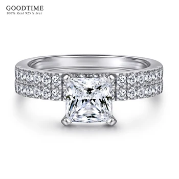 Luxusní Prsten Sada Čisté 100% 925 Sterling Silver Kulatý Zirkon Svatba Drahokamu Zásnubní Prsten, Šperky, Doplňky Pro Ženy, Dívka