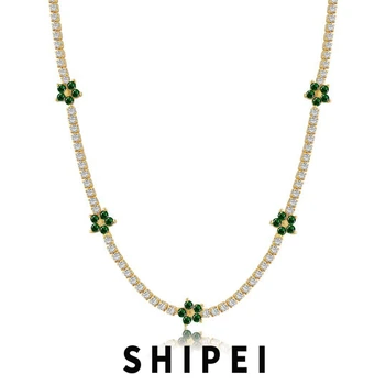 SHIPEI 925 Sterling Silver, Květina, Rubín, Smaragd, Safír Drahokam 18K Gold Pozlacený Řetěz Náhrdelník Pro Ženy Jemné Šperky Velkoobchod