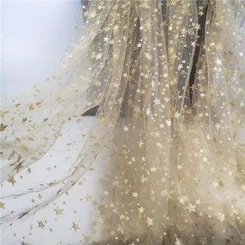 1Meter/lot 150cm široký kvalitní zlaté/stříbrné horké hvězdy lesklé síťoviny krajky tkaniny svatební šaty fáze sukně, dekorace tkaniny SC577