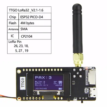 TTGO ESP32 - Paxcounter LoRa32 V2.1_1.6 verze 433/868/915MHZ LoRa ESP-32 OLED 0.96 Coul SD Kartu, Bluetooth, WIFI Modul SMA