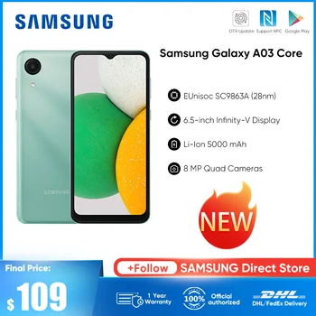 Originální Nový Samsung Galaxy A03 Core 4G Smartphone Android 11 Unisoc SC9863A Octa-core 5000mAh Baterie, Dual SIM Mobil