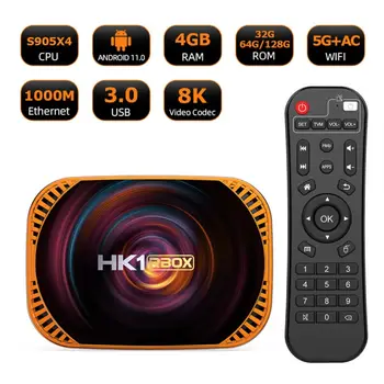 HK1 RBOX X4 Smart TV Box Android 11 Amlogic S905X4 Quad Core 2.4 G 5G WIFI 8K Set Top Box 4GB+128 GB multimediální Přehrávač H. 265