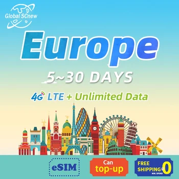 Evropa sim karty 5-30 Dní 4G vysokorychlostní neomezený datový 41 Zemí UK SIM kartu, Turecko, Německo, Itálie