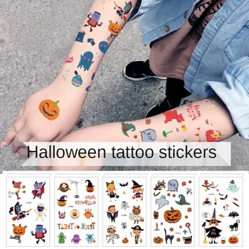 Kreslený Halloween Tetování Samolepky Dýně, Duch, Čarodějnice, Bat Dočasné Vodotěsné Tatto Nálepka Party Dekor děti tetování samolepky