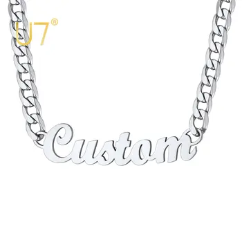 U7 Nerezová Ocel Jméno Pozlacený Náhrdelník Personalizované Počáteční Název náhrdelník Náhrdelník s Obrubník Řetěz Osobní Šperky Dárek
