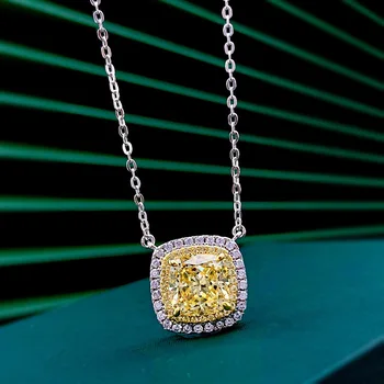 Zbrusu nový S925 mincovní stříbro prsten 8*8 yellow diamond náhrdelník platinum diamant náhrdelník šperky samice 5A zirkon výrobce