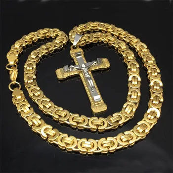 Módní Ježíš z Nerezové Oceli, Byzantské Řetěz, Kříž Zlatý tón Pánské Náhrdelník, Přívěsek DIY Šperky Zjištění Nejvyšší Kvality