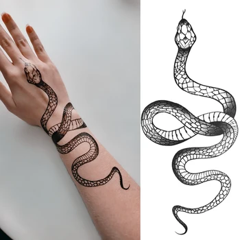 1ks Velké Velikosti Arm Dočasné Tetování Samolepky Black Snake pro Ženy, Muži Tělo Pasu Dlouhotrvající Vodotěsné Tmavě Snake Tetování