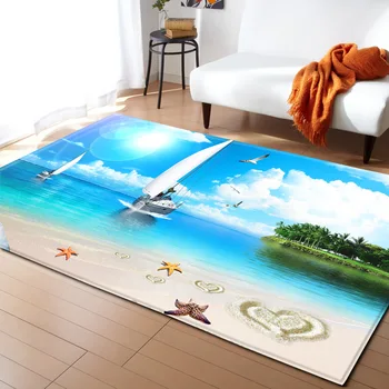 3D Beach Hvězdice Koberce Paměťové Pěny Podložka Flanel Koberce pro Obývací Pokoj Ložnice Oblast Koberec Kids Ocean World Theme Room Decor Carpet