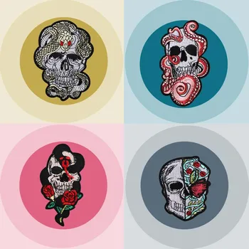 Punk styl rose Skull výšivky nášivky odznak kostra hada Lebky vyšívané lokomotiva Kabát a klobouk, oblečení, dekorativní