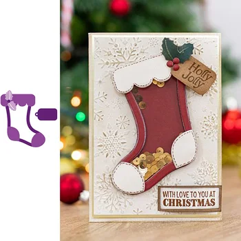 Vánoční Punčocha Slavnostní Shaker Card Řezání Kovů Zemře pro Scrapbooking a Card Making Řemeslo 2019 Nové lepíků