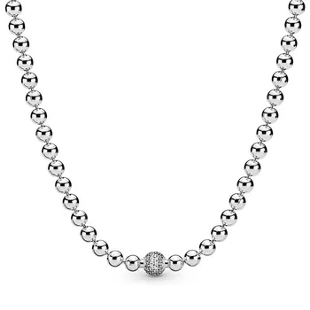 Autentické 925 Sterling Silver Okamžiky Korálky & Vydláždit Crystal Posuvné Náhrdelník Pro Ženy Korálek Kouzlo Diy Módní Šperky