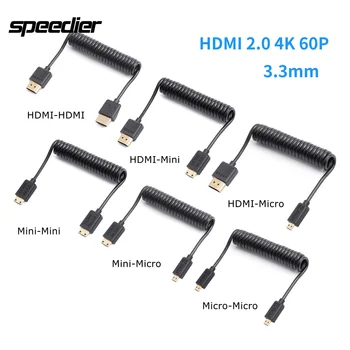 Vysoká kvalita OD 3.3 mm Mini Micro HDMI 2.0 kompatibilní s 4K 60P HDR Úsek Jarní měkký tenký Kabel pro HD Monitor Fotoaparátu Recorder