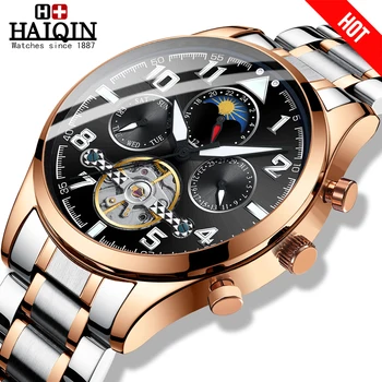 HAIQIN Pánské hodinky top značky luxusní mechanické Módní hodinky Obchodní hodinky muži náramkové hodinky Zlato reloj hombres tourbillon 2019