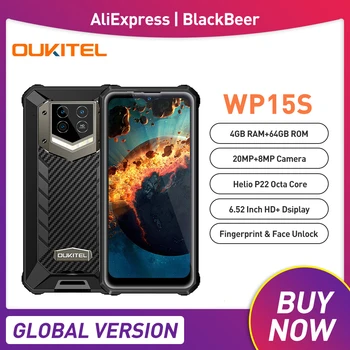 Oukitel WP15S Vodotěsný odolný SmartPhone 4GB+64GB Octa Jádro Mobil Android 11 20MP AI Čtyřjádrový Mobilní Telefon s Fotoaparátem 15600mAh NFC