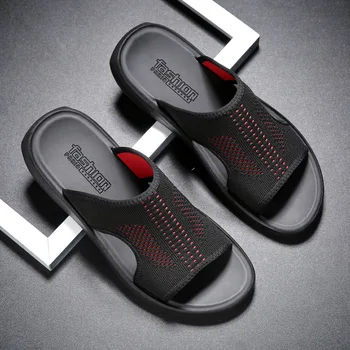 Qmaigie papuče černé pro muže sandály kožené luxusní značkové 2022 letní muži, přezůvky obchodní papuče boty snímky sandály muži