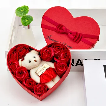 Valentýna 10 mýdlo květ dárkový box růže květ box medvěd kytice vánoční dárek dekorace DIY dekorace dárek k narozeninám