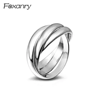 Foxanry Hot Prodej Stříbrná Barva Ring pro Ženy Kreativní Geometrické Nepravidelné Ručně anillos Přehnané Šperky, Párty, Dárek