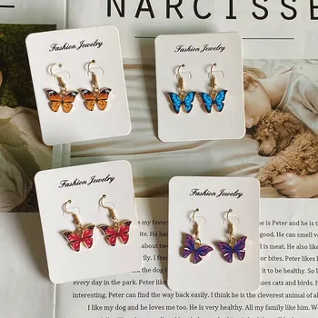 Zlatá Barva Butterfly Náušnice pro Ženy Korea Styl Nové Módní Barevné Visící Náušnice pro Ženy, Modrá, Fialová Šperky