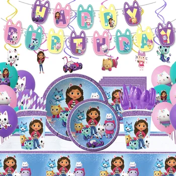 Gabby Domeček Pro Panenky, Kočky, Narozeniny, Dekorace Balón Jednorázové Nádobí Kulisu Pro Děti Gaby Doll House Postavy Zásoby Strany