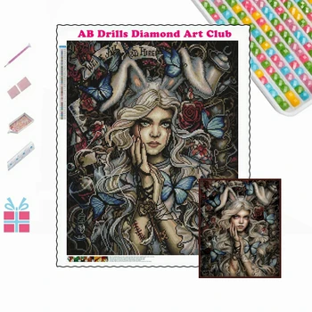 Tmavě Alice 5D DIY AB vrták Diamantový Malování Fantasy Dívka Plná Náměstí Kolem Umění Cross Stitch Mozaika Výšivky Domova