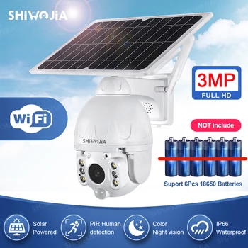 SHIWOJIA Solární Panel Kamera Wifi Verze PTZ 4X 3MPX Venkovní Bezpečnostní Bezdrátový Monitor Vodotěsné CCTV Smart Home Dozoru