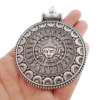 3 x Tibetské Stříbro Velké Kmenové Český Boho Kulatý Medailon Přívěsky Přívěsky na Náhrdelník Šperky Tvorby 87x69mm