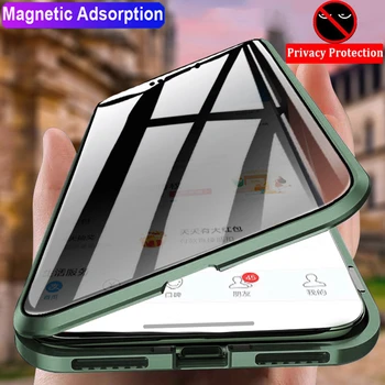 KISSCASE Magnetické Soukromí Sklo Pouzdro Pro iPhone 13 14 Pro Max Anti-Spy 360° Ochranný Telefon Pouzdro Pro iPhone 11 12 X Čirý Kryt