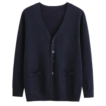Korean svetr pánský svetr pletený top pánské oblečení tmavě modré dlouhý rukáv v-neck svetr oversize svetr bunda pánská kabát