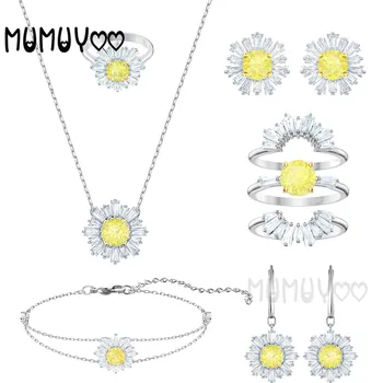Módní Šperky Vysoká kvalita SWA 1:1 Módní a Nádherné Žluté Slunečnice Kouzlo Květina Přívěsek Náhrdelník pro ženy