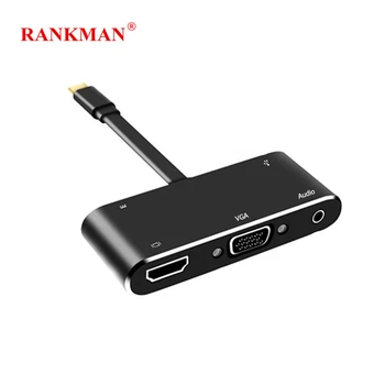 Rankman Type-C Hub 4K HDMI-kompatibilní VGA, USB 3.0 C Aux Adaptér Ipod pro MacBook Samsung S20 Dex Povrch Xiaomi 10 TV PS5