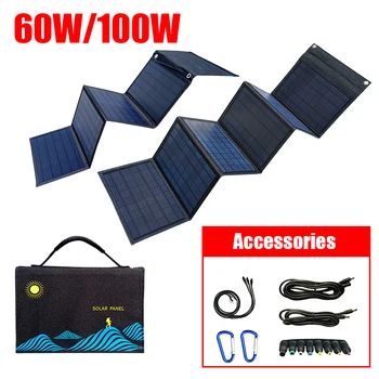 60W/100W Solární Panel Přenosné Skládací Taška USB+DC Výstup Solární Nabíječka Venkovní Napájecí zdroj pro Mobilní Telefon Power Generator